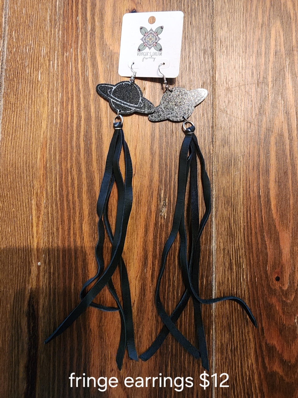 Planet Fringe Dangle Earrings in Black and Silver